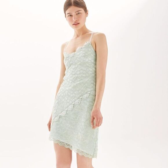 Topshop Mint Green Side Cutout Asymmetrical Hem Lace Overlay Dress Size 6 - Picture 1 of 8